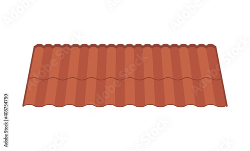 Roof for the design of summer cottages. Brown tile roof isolated on white background. Vector illustration.