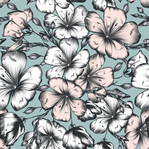 Floral vector hand drawn seamless pattern with flowers for textile design