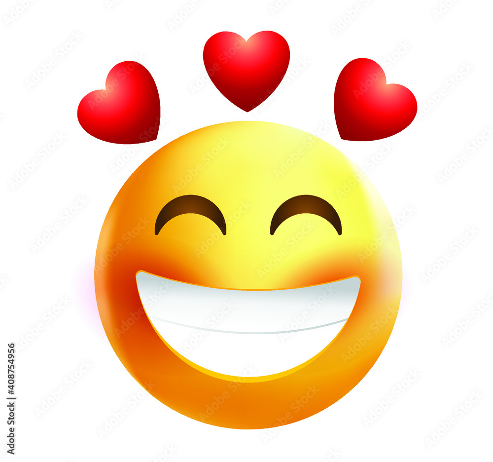 High quality emoticon on white background. Emoji blushing in love with