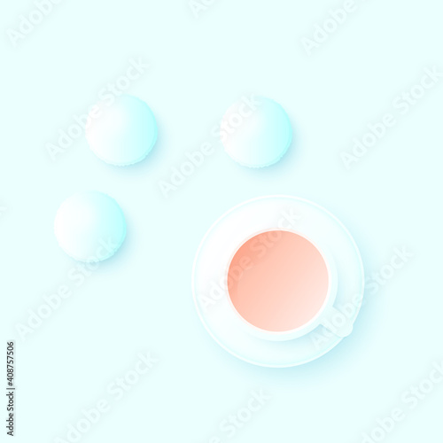 Cup of tea or coffee with macaroon cookie.