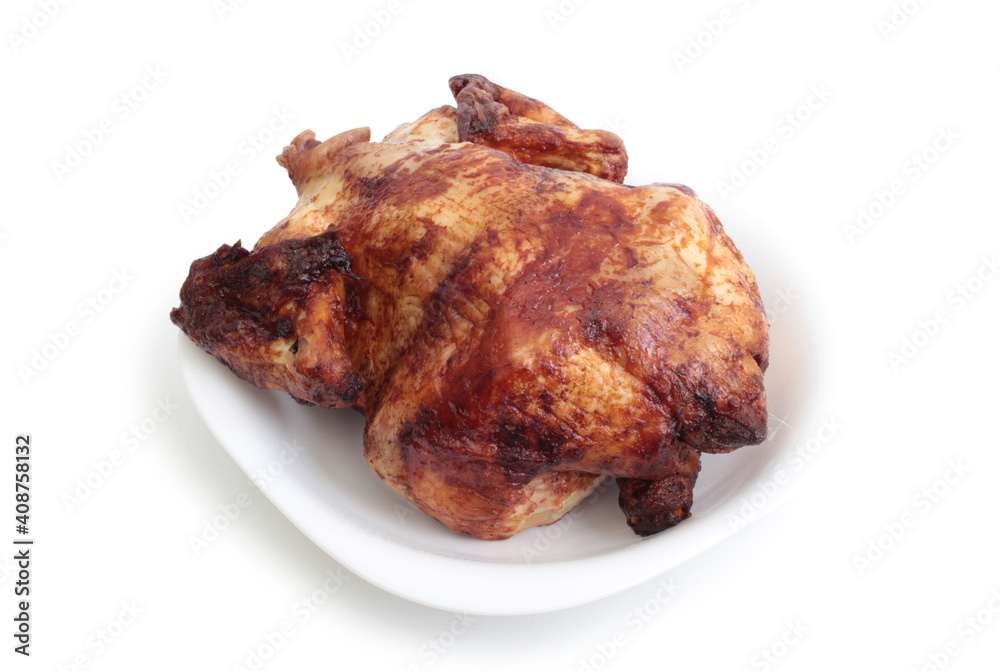 Fried chicken on a plate. Isolated object on white background Fried chicken on a plate. Isolated object on white background