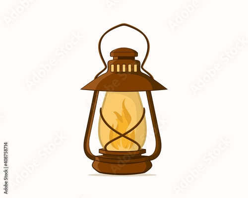 Vintage oil lantern vector design. Hiking travel lantern and camping