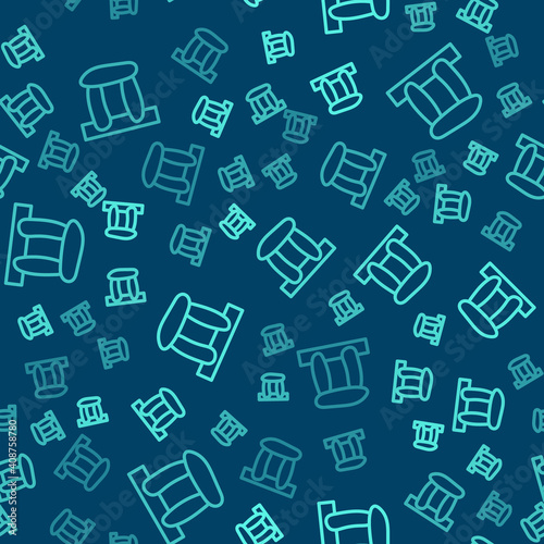 Green line Stonehenge icon isolated seamless pattern on blue background. Vector.