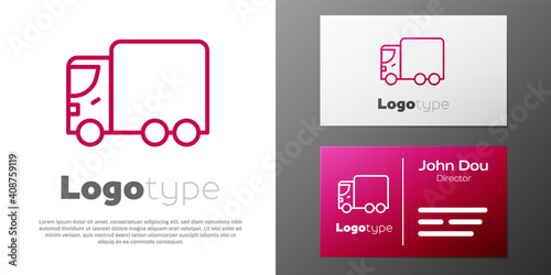 Logotype line Delivery cargo truck vehicle icon isolated on white background. Logo design template element. Vector.