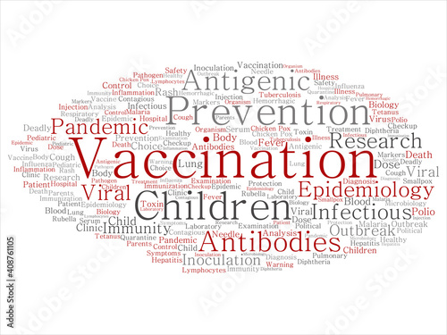 Vector concept or conceptual children vaccination viral prevention abstract word cloud isolated background. Collage of infectious antigenic, antibodies, epidemiology immunization or inoculation text