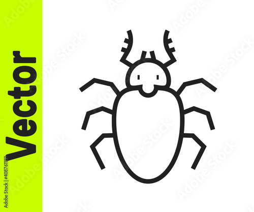Black line Beetle deer icon isolated on white background. Horned beetle. Big insect. Vector.