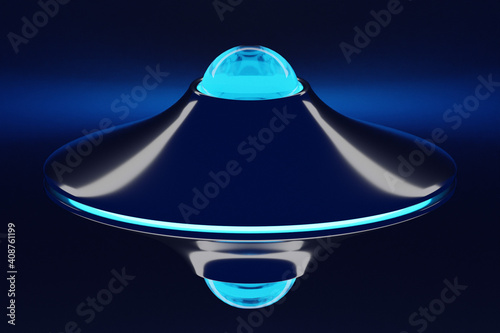 3d illustration of metal pendant lamp under blue light on black background
