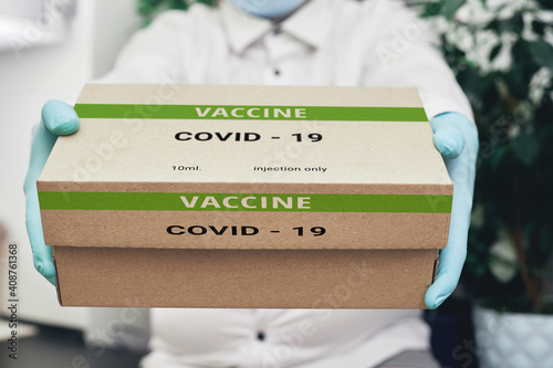 covid 19 concept, coronavirus vaccine delivery, close up