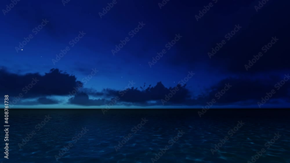 Beautiful tranquil natural vacation seascape with scenic ocean waves in tropical environment, deep clear transparent pure blue water background. A summer travel in paradise, peaceful 3D render