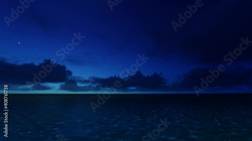 Beautiful tranquil natural vacation seascape with scenic ocean waves in tropical environment, deep clear transparent pure blue water background. A summer travel in paradise, peaceful 3D render