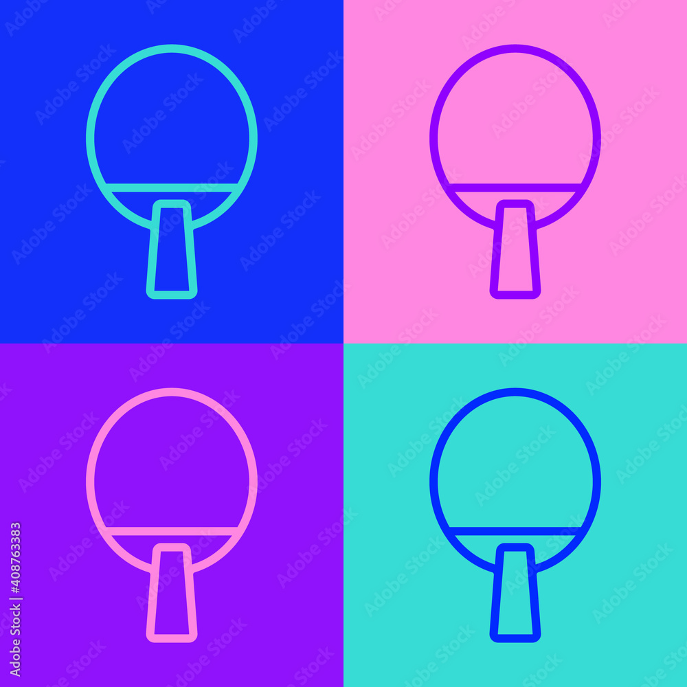 Pop art line Racket for playing table tennis icon isolated on color background. Vector. Pop art line Racket for playing table tennis icon isolated on color background. Vector.