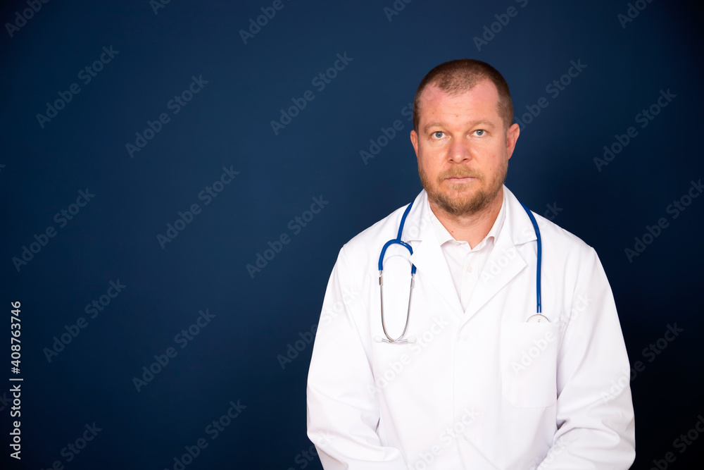 Doctor portrait isolated on blue. Doctor portrait isolated on blue.