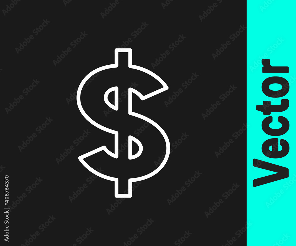 White line Dollar symbol icon isolated on black background. Cash and money, wealth, payment symbol. Casino gambling. Vector.