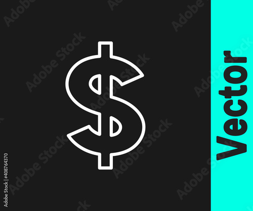 White line Dollar symbol icon isolated on black background. Cash and money, wealth, payment symbol. Casino gambling. Vector.