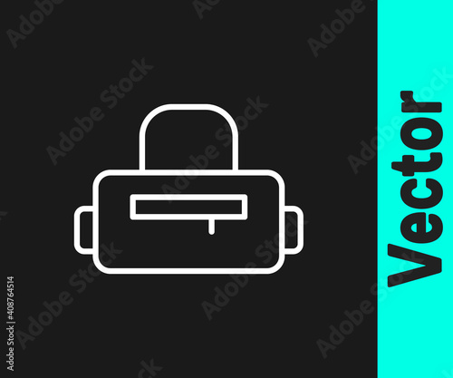 White line Sport bag icon isolated on black background. Vector.