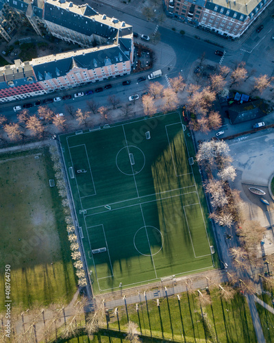 Drone View of Soccer Fields in Norrebro  Copenhagen