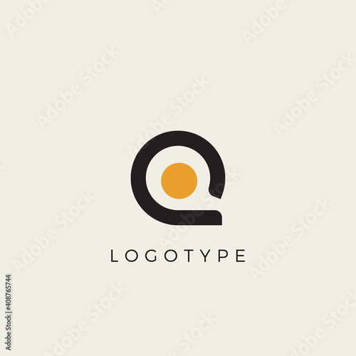 Creative letter Q for logo and monogram. Minimal artistic style letter with yellow spot for education, festive and party or technology graphic. Vector typographic design