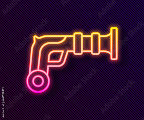 Glowing neon line Vintage pistols icon isolated on black background. Ancient weapon. Vector.