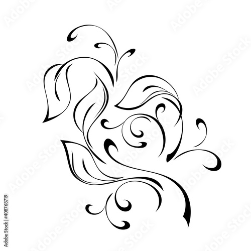 ornament 1484. unique decorative element with stylized leaves and curls in black lines on a white background