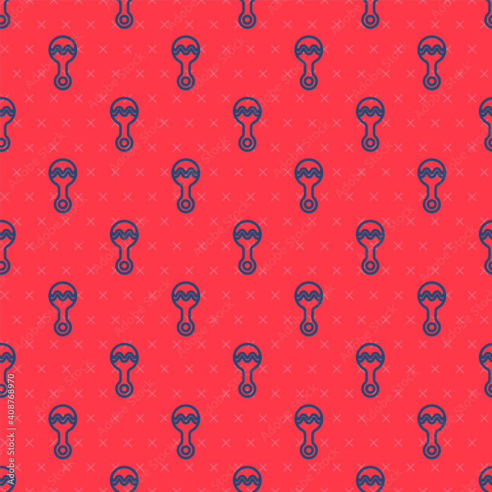Blue line Rattle baby toy icon isolated seamless pattern on red background. Beanbag sign. Vector. Blue line Rattle baby toy icon isolated seamless pattern on red background. Beanbag sign. Vector.