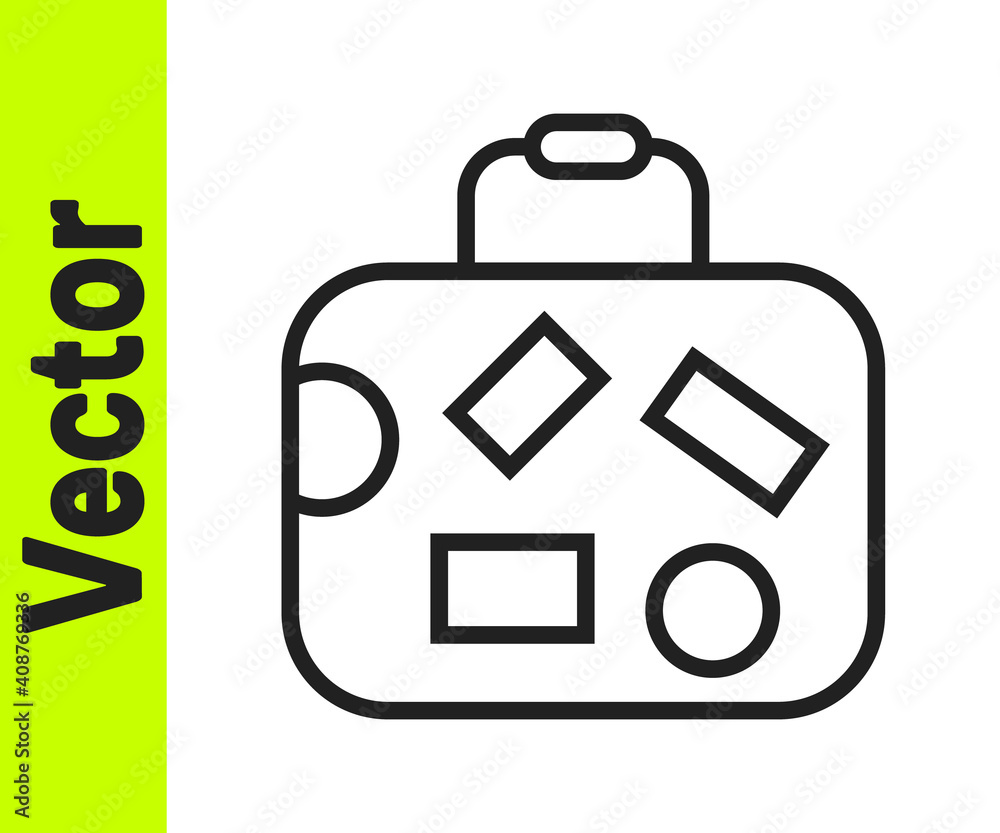 Black line Suitcase for travel icon isolated on white background. Traveling baggage sign. Travel luggage icon. Vector. Black line Suitcase for travel icon isolated on white background. Traveling baggage sign. Travel luggage icon. Vector.