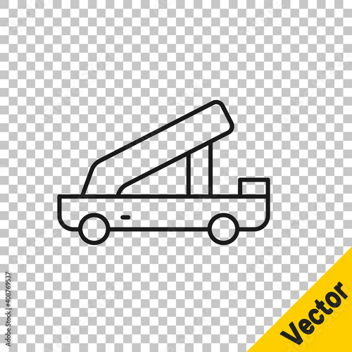 Black line Passenger ladder for plane boarding icon isolated on transparent background. Airport stair travel. Vector.