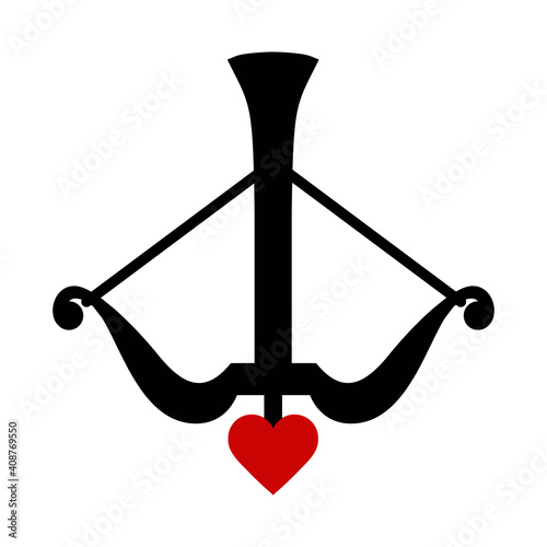 Vector high quality flat style icon illustration of crossbow with heart shape arrowhead isolated on white background