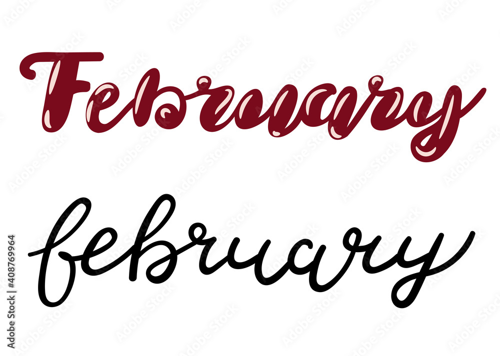 text February, handwritten, modern calligraphy, month, winter