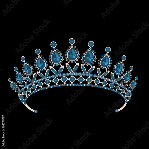 vector image of a princess tiara in blue on a black