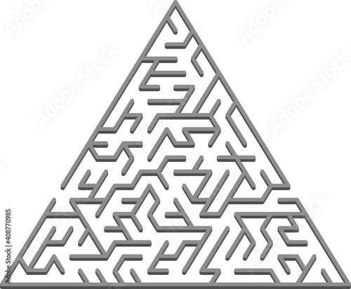 Vector template with a gray triangular 3D maze, puzzle.