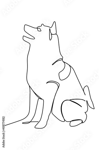 Dog wait for a meal. Continuous one line drawing