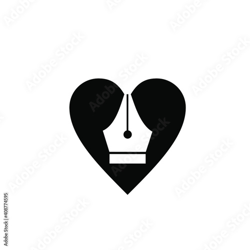 love writing logo concept love heart icon with pen nib vector icon illustration design