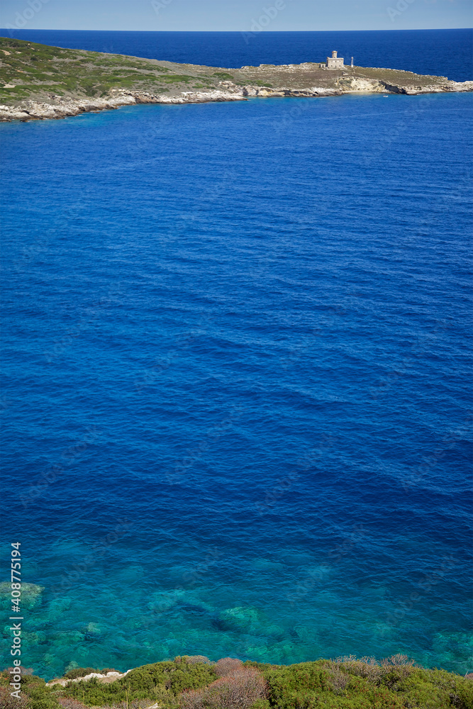 view on Caprara island and lighthouse.