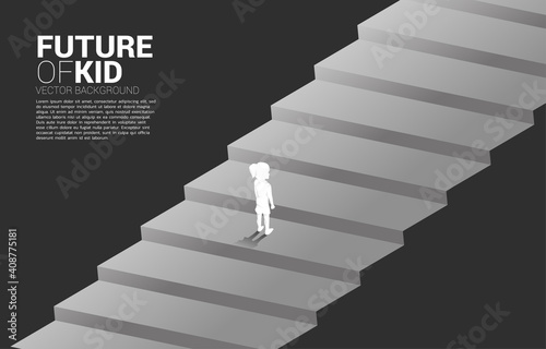 Silhouette of girl standing on stair step. Concept of education solution and future of children.