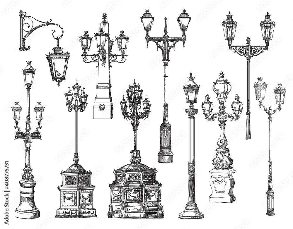 Vector set of decorative architectural elements lanterns Vector set of decorative architectural elements lanterns