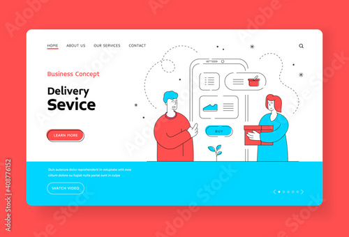 Delivery service landing page banner template. Vector illustration