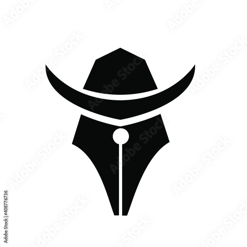 cowboy hat pen nib vector logo icon design illustration