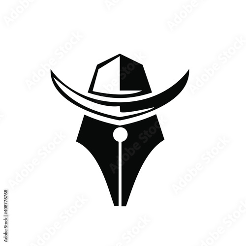 cowboy hat pen nib vector logo icon design illustration