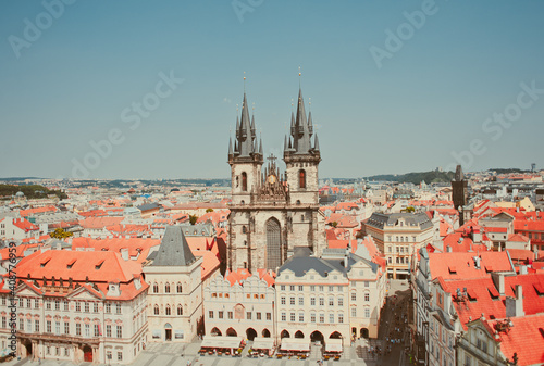 PRAGUE, CZECH REPUBLIC - July 29, 2013:Old town square in Prague with Church of our lady before tyn