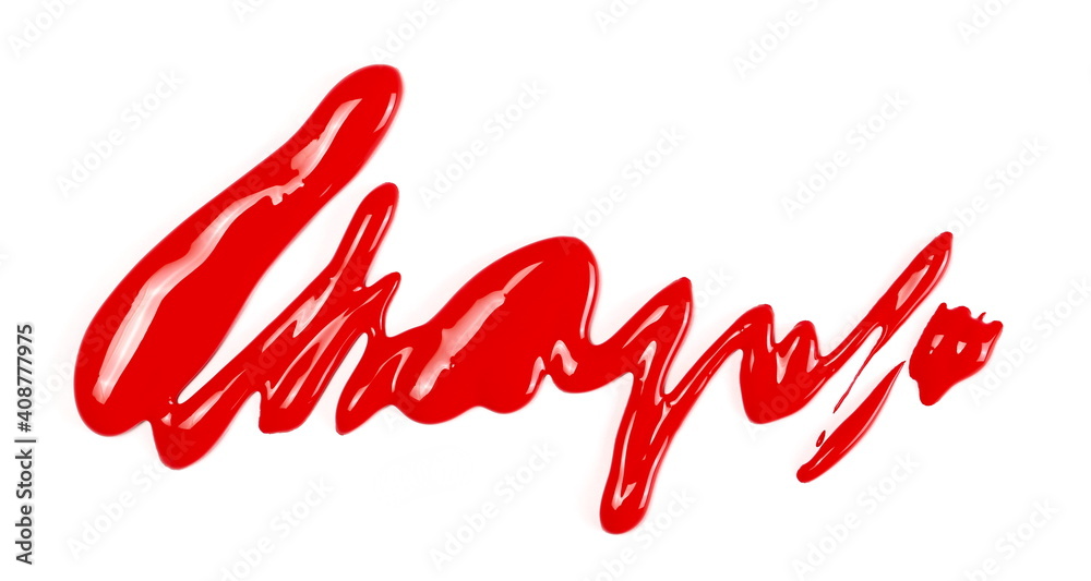 Red paint spill isolated on white background, top view Red paint spill isolated on white background, top view