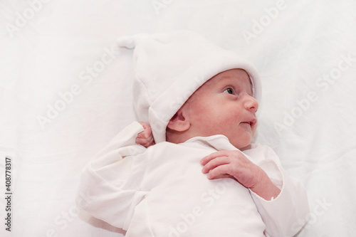 Portrait of a beautiful newborn toddler on a white background for advertising ©  Даниил Дудник