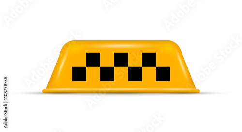 Taxi car roof sign isolated on white. 3D realistic vector illustration.