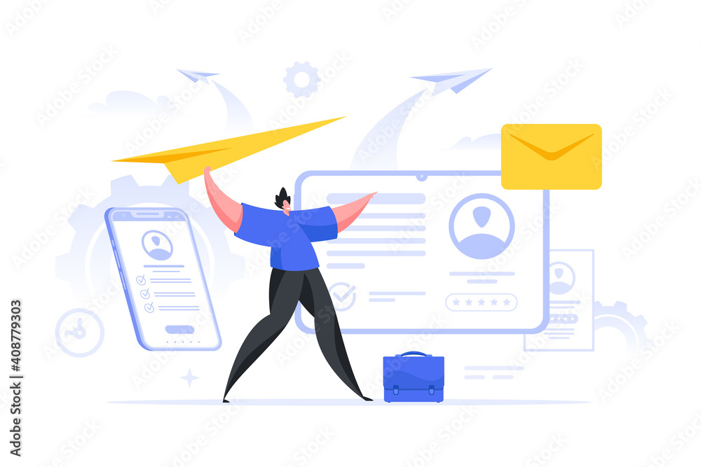 Man throwing paper plane while sending emails Man throwing paper plane while sending emails
