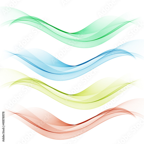 Set of Abstract vector flow transparent color wave. Dynamic wavy lines