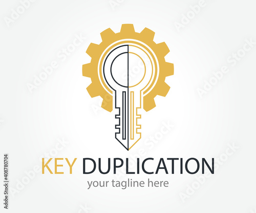 Abstract creative key duplication logo concept. Professional skilled key cutter sign.