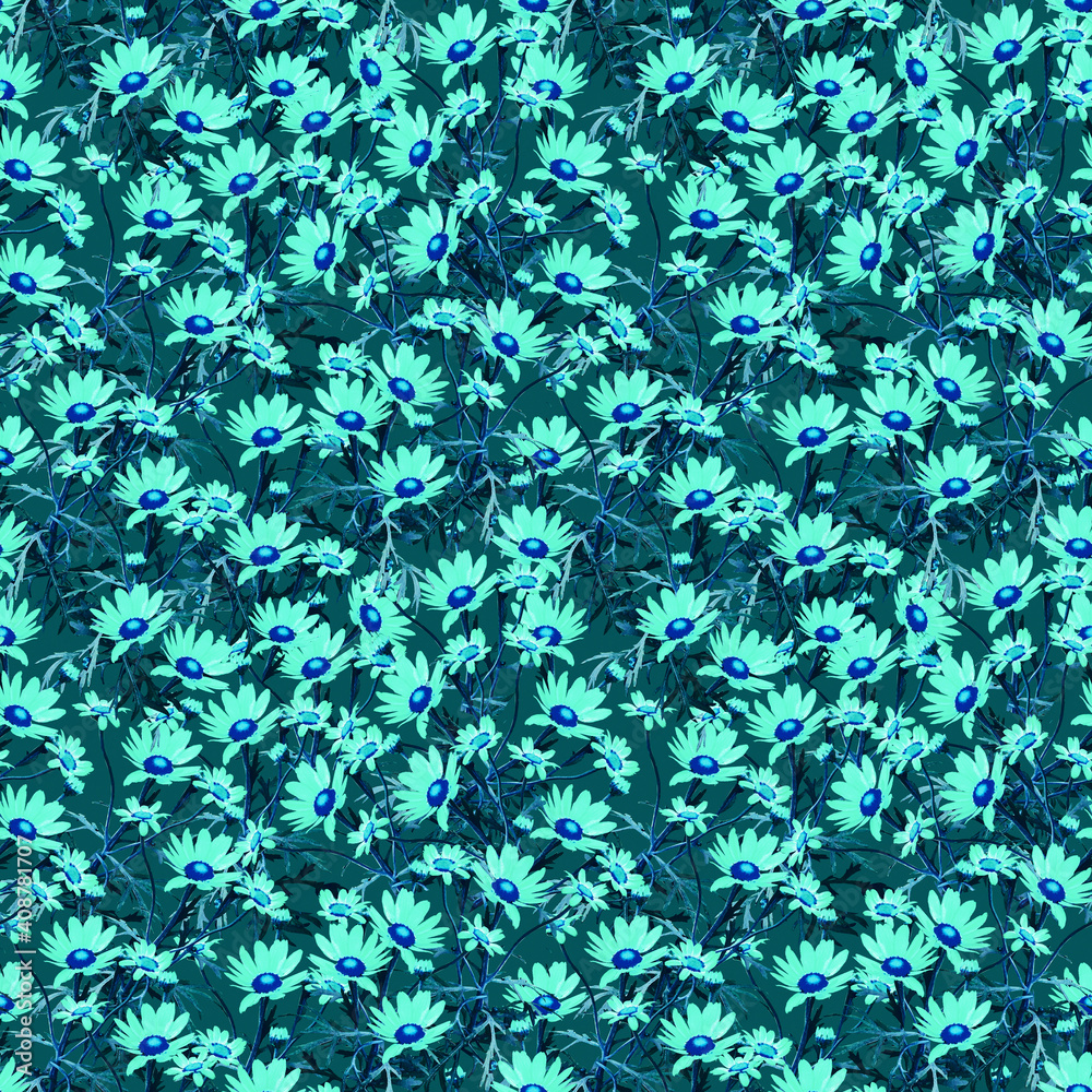 Chamomile flowers seamless pattern.