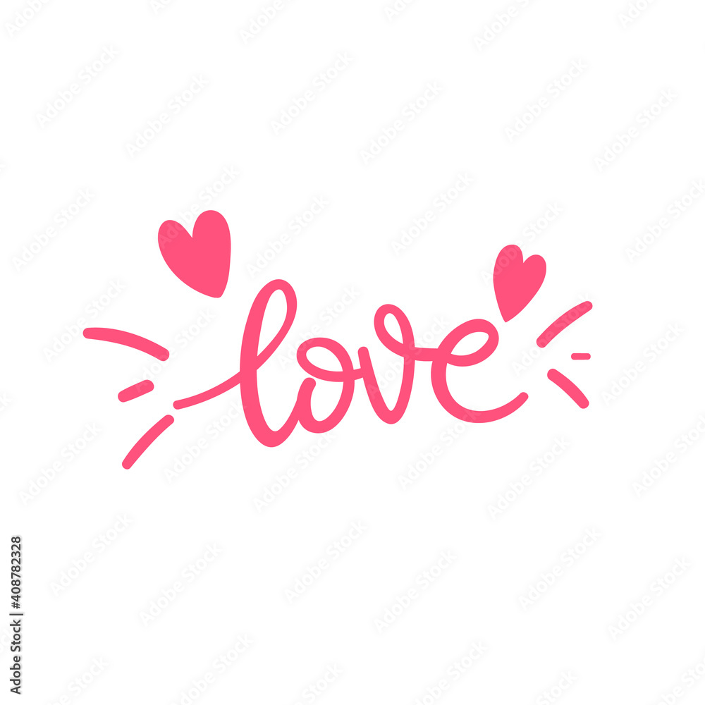 Love handwriting in Valentines day isolated on white Background ,Vector illustration EPS 10