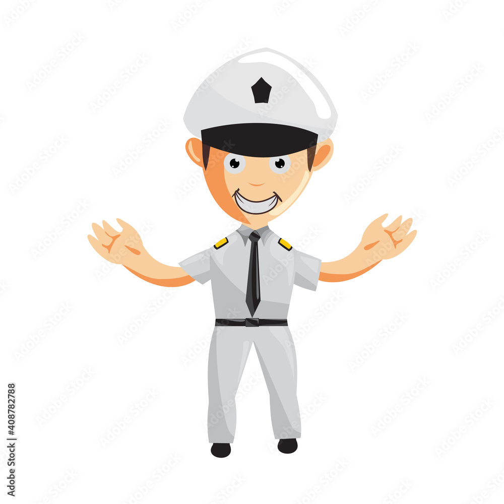 Airplane Pilot Hand Welcome Cartoon Character Aircraft Captain in Uniform Airplane Pilot Hand Welcome Cartoon Character Aircraft Captain in Uniform