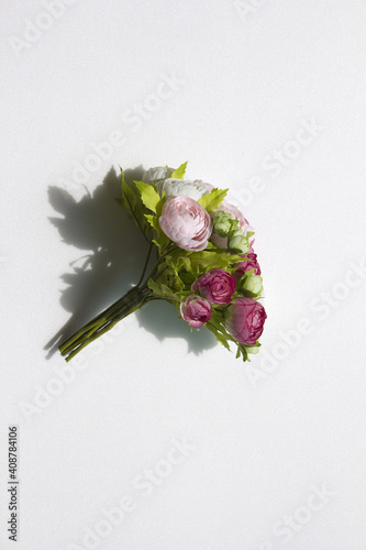 Silk flower style Cabbage Roses Bouquets isolated white background. © binimin