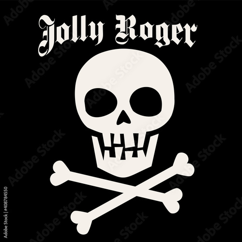 Pirate sign Jolly Roger with skull, grunge vintage t-shirt design